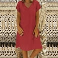 thumbnail image 1 of ClodeEU Women's Linen Blend Short Sleeve Midi Dress ,Solid Color Casual Loose Fit Summer Dress Red,Women's Plus L, 1 of 5