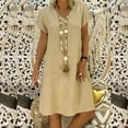 thumbnail image 1 of ClodeEU Women's Linen Blend Short Sleeve V Neck Loose Fit Dress ,Solid Color Casual Summer Midi Dress Khaki,Womens Plus XXXXXL, 1 of 7