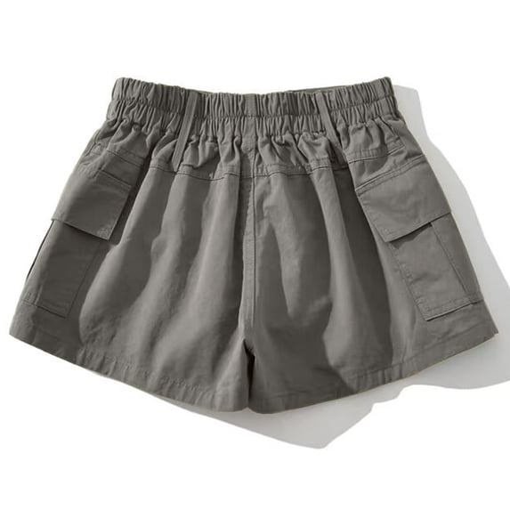 ClodeEU Women's Linen Blend Shorts with Button,Solid Color Elastic Waist Casual Summer Bottoms Gray,Womens Plus S