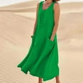 thumbnail image 1 of ClodeEU Women's Linen Blend Sleeveless Crewneck Maxi Dress with Pleated and Pockets ,Solid Color Casual Long Dress Green,Womens Plus M, 1 of 7