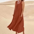 thumbnail image 1 of ClodeEU Women's Linen Blend Sleeveless Crewneck Maxi Dress with Pleated and Pockets ,Solid Color Casual Long Dress Watermelon Red,Womens Plus L, 1 of 6