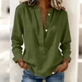 thumbnail image 1 of ClodeEU Women's Linen Blend V Neck Long Sleeve Button Shirt ,Loose Fit Casual Blouse Green,Womens Plus S, 1 of 5