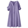 thumbnail image 1 of ClodeEU Women's Linen Blend V Neck Short Sleeve Half Button Midi Dress with Pockets ,Solid Color Casual Summer Dress Purple,Women's Plus XL, 1 of 6