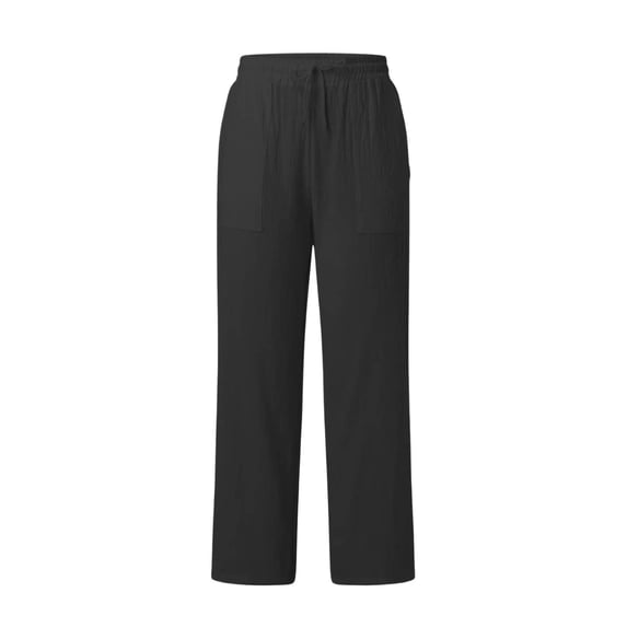 ClodeEU Women's Linen Cotton Blend Wide Leg Pants ,Solid Color Casual Trousers with Pockets Black~,Womens Plus L