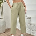 thumbnail image 1 of ClodeEU Women's Linen Elastic High Waist Drawstring Pant,Loose Comfy Pants with Pockets Beige,Womens Plus S, 1 of 8