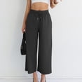 thumbnail image 1 of ClodeEU Women's Linen High Waist Flowy Wide Leg Pant with Drawstring ,Cropped Loose Trousers with Pockets Black,Womens Plus M, 1 of 5