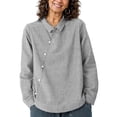 thumbnail image 1 of ClodeEU Women's Linen Look Striped Asymmetric Top,Casual Loose Fit Button Down Shirt with Lapel Collar Gray,Womens Plus XXL, 1 of 8