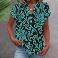 thumbnail image 1 of ClodeEU Women's Linen Printed V Neck Short Sleeve Top ,Casual Button Blouse for Home Wear Green,Womens Plus XXL, 1 of 5