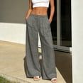 thumbnail image 1 of ClodeEU Women's Linen Straight Leg Pants with Button-Flap Pockets, Elastic Back Waist Casual Trousers with Zipper Gray,Womens Plus L, 1 of 8