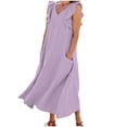 thumbnail image 1 of ClodeEU Women's Linen V Neck Flutter Sleeves Dress with Pockets,Solid Color Casual Loose Fit Summer Midi Dress Purple,Women's Plus L, 1 of 6