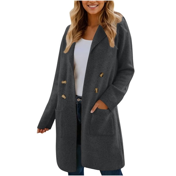 ClodeEU Women's Long Cardigan Sweaters ,Long Sleeve Button Coat with Pockets, Lapel Fall Sweater Blazer Coats Dark Gray,Womens Plus L