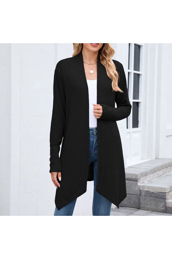 Women's Long Cardigan Sweaters ,Long Sleeve Knit Open Front Jacket,Lightweight Sweater with Pockets Black,Womens Plus M