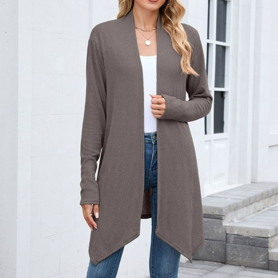 ClodeEU Women's Long Cardigan Sweaters ,Long Sleeve Knit Open Front Jacket,Lightweight Sweater with Pockets Coffee,Womens Plus XXL