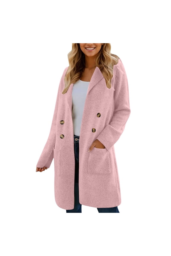 Women's Long Cardigan Sweaters With Pockets,Long Sleeve Double Breasted Knit Coat,Fall Lapel Sweater Blazer Coats Pink,Womens Plus S