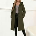 thumbnail image 1 of ClodeEU Women's Long Hooded Wool Coat With Buttons and Pockets,Fall winter Fashions Slim Overcoat Army Green,Womens Plus XXL, 1 of 5