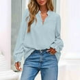 thumbnail image 1 of ClodeEU Women's Long Ruffle Sleeved V Neck Shirt ,Loose Casual Blouses,Solid Color Shirt Top Light Blue,Womens Plus S, 1 of 8