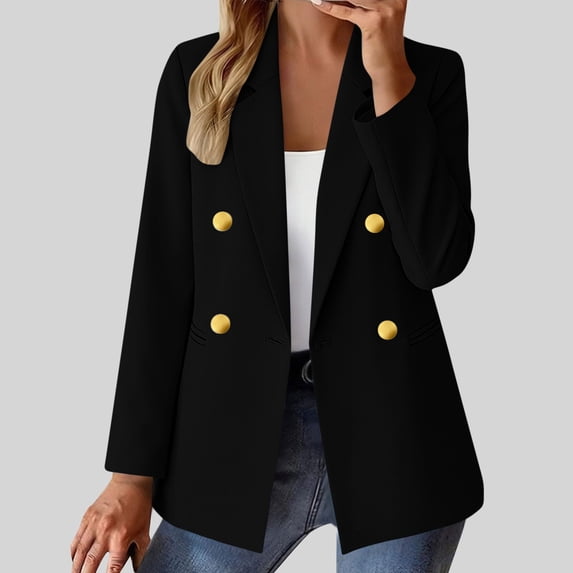 ClodeEU Women's Long Sleeve Button Blazer ,Notch Collar Slim Fit Cardigan Jacket with Pockets Black,Womens Plus XXL