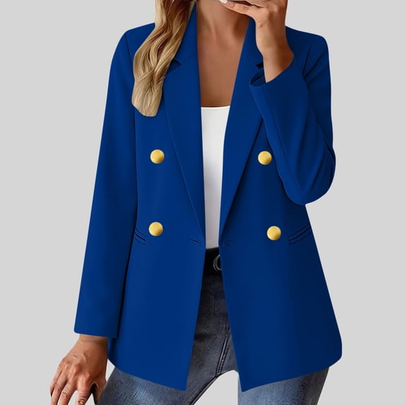 ClodeEU Women's Long Sleeve Button Blazer ,Notch Collar Slim Fit Cardigan Jacket with Pockets Blue,Womens Plus XL