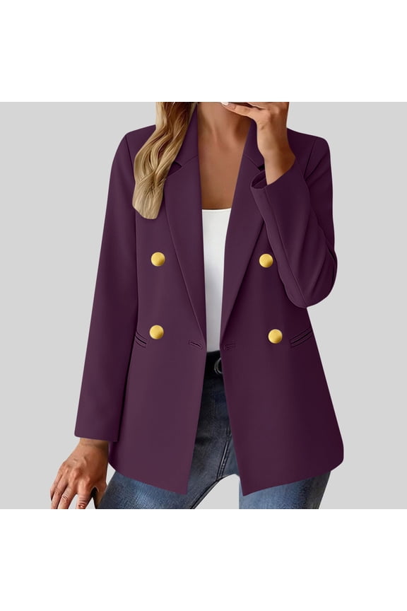 Women's Long Sleeve Button Blazer ,Notch Collar Slim Fit Cardigan Jacket with Pockets Purple,Womens Plus XXL