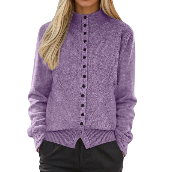 ClodeEU Women's Long Sleeve Button Down Crew Neck Sweater Knit Cardigan ,Fall Fashion Sweater Tops ,Women's S-XL
