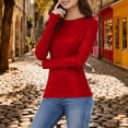 thumbnail image 1 of ClodeEU Women's Long Sleeve Crew Neck Slim Fitted Workout Gym T Shirts, Compression Undershirt Basic Tops Red,Womens Plus S, 1 of 8