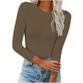 thumbnail image 1 of ClodeEU Women's Long Sleeve Fitted T Shirt,Crew Neck Shirts,Fall Slim Fit Casual Basic Tee Brown,Womens Plus L, 1 of 7