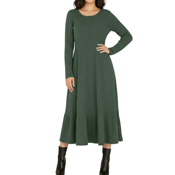 ClodeEU Women's Long Sleeve Grew Neck Maxi Dress, Elegant Ribbed Knit A Line Wrap Ribbed Knit Dresses Army Green,Womens Plus XXL