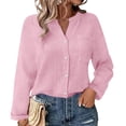 thumbnail image 1 of ClodeEU Women's Long Sleeve Henley Button Shirt ,Casual Loose Fit Classic Blouse Pink,Womens Plus M, 1 of 5