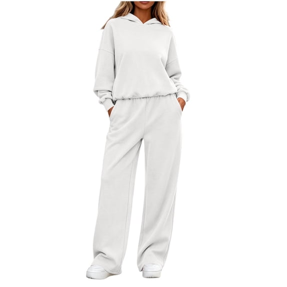 ClodeEU Women's Long Sleeve Hoodie and Wide Leg Pants Tracksuit Set, Solid Color Loose Loungewear Two Piece Outfit ,Women's Plus S