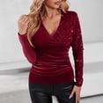 thumbnail image 1 of ClodeEU Women's Long Sleeve Sequin Velvet Blouse,V Neck Sparkly Tops ,Shiny Casual Shirts Wine,Womens Plus XXL, 1 of 8