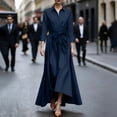 thumbnail image 1 of ClodeEU Women's Long Sleeve Shirt Dress ,Solid Color Maxi Dress with Belted Waist Navy,Womens Plus L, 1 of 6