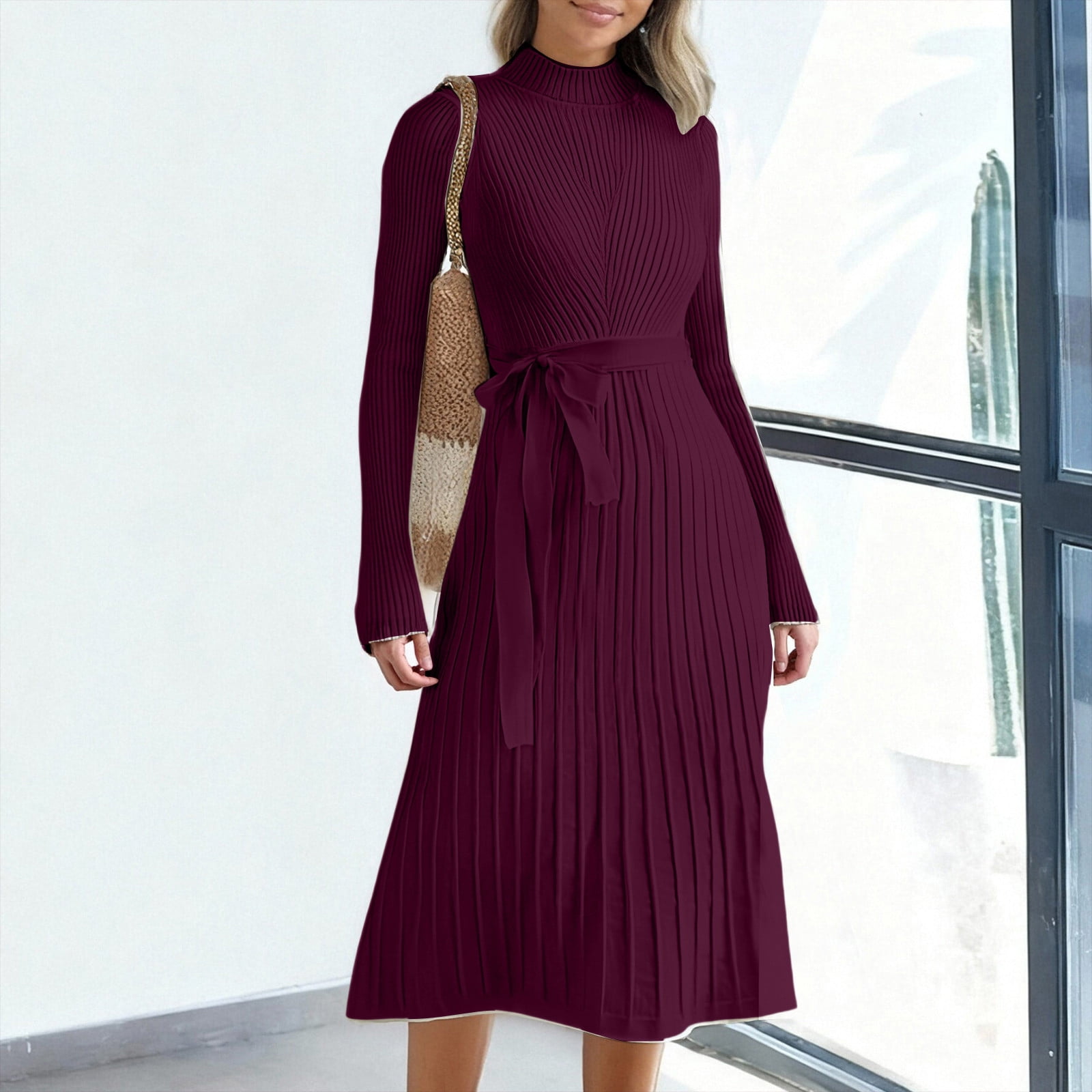 ClodeEU Women's Long Sleeve Sweater Dress ,Ankle Length Fall Dress ,V — free download