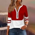 thumbnail image 1 of ClodeEU Women's Long Sleeve T Shirts ,Color Block Zipper Tops Tee ,Casual Loose Blouses Red,Womens Plus S, 1 of 5