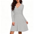 thumbnail image 1 of ClodeEU Women's Long Sleeve V Neck A-line Knee Length Dress,Fall Winter Casual Ribbed Knit Drees Gray,Womens Plus L, 1 of 5