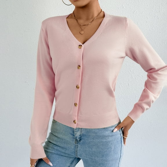 ClodeEU Women's Long Sleeve V-Neck Knit Cardigan Sweaters,Button Down Knitwear Outwear Tops ,Fall Tops Clothes Trendy Pink,Womens Plus L