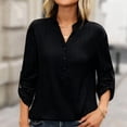 thumbnail image 1 of ClodeEU Women's Long Sleeve V Neck Open Front Button Down Shirt ,Fashion Versatile Top Black,Womens Plus S, 1 of 3