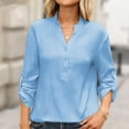 thumbnail image 1 of ClodeEU Women's Long Sleeve V Neck Open Front Button Down Shirt ,Fashion Versatile Top Light Blue,Womens Plus L, 1 of 3