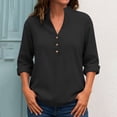 thumbnail image 1 of ClodeEU Women's Long Sleeved Shirt,Button V-Neck Regular Top,Casual Summer Tees Black,Womens Plus L, 1 of 6
