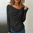 thumbnail image 1 of ClodeEU Women's Loose Cowl Neck Ruched Stretch Long Sleeve Blouse Shirt Top , Fall Casual Trendy Tops Black,Womens Plus L, 1 of 7