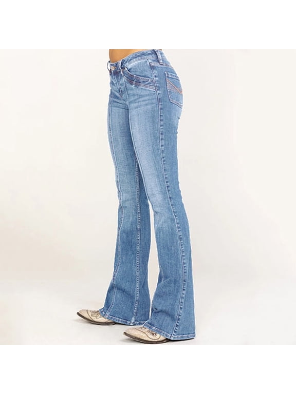 Women's Low Rise Stretch Tummy Control Bootcut Jeans,Trendy Slim Fit Denim Pant Light Blue,Womens Plus M