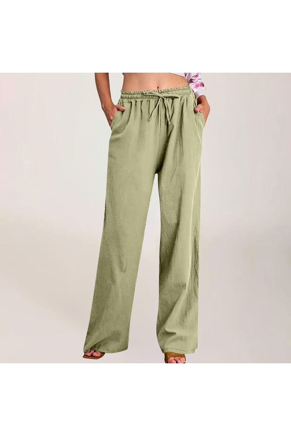 Women's Low Waist Wide Leg Pants With Drawstring, Elastic Waist Pants with Pockets ,Lounge Trousers Army Green,Womens Plus S