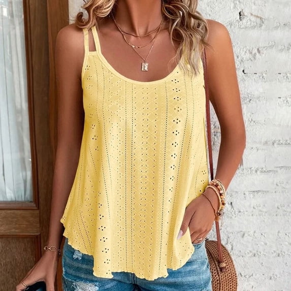 ClodeEU Women's Mesh Crewneck Spaghetti Strap Tank Top, Casual Sleeveless Camisole Yellow,Womens Plus XXXXXL