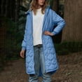 thumbnail image 1 of ClodeEU Women's Mid Length Quilted Jacket Coat With Hoodeid,Long Sleeve Zip Up Coat With Pockets Light Blue,Womens Plus M, 1 of 8