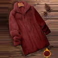 thumbnail image 1 of ClodeEU Women's Mid Long Thick Fleece Lapel Winter Coat,Zip Up Oversized Fit Warm Jacket Wine,Womens Plus XL, 1 of 7