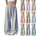 thumbnail image 1 of ClodeEU Women's Mid Rise Striped Wide Leg Pants With Drawstring ,Spring Summer Lounge Pants With Pockets Pink,Womens Plus M, 1 of 9