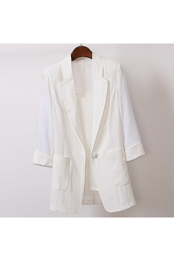 Women's Midi Length Plus Size Linen Cotton Blend Blazer White,Womens Plus L
