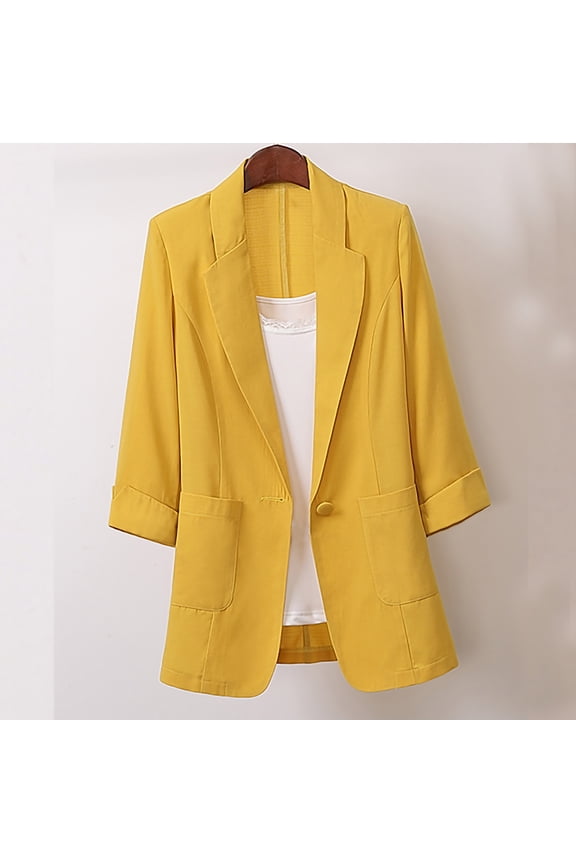 Women's Midi Length Plus Size Linen Cotton Blend Blazer Yellow,Womens Plus XXL