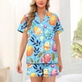 thumbnail image 1 of ClodeEU Women's Milk Silk Easter Print Pajama Set ,Short Sleeve Button-Down Tops and Shorts Sets Blue,Womens Plus M, 1 of 6