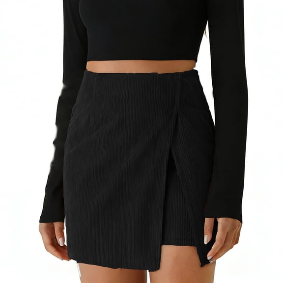 ClodeEU Women's Mini Asymmetrical Skirt with Shorts Underneath,Split Hem and Wrap Front Skort Black,Womens Plus XXL