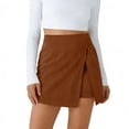 thumbnail image 1 of ClodeEU Women's Mini Asymmetrical Skirt with Shorts Underneath,Split Hem and Wrap Front Skort Brown,Womens Plus S, 1 of 6